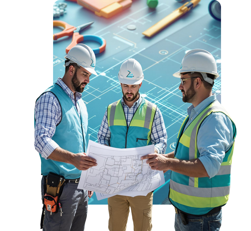 Zila engineering team reviewing plans in the field
