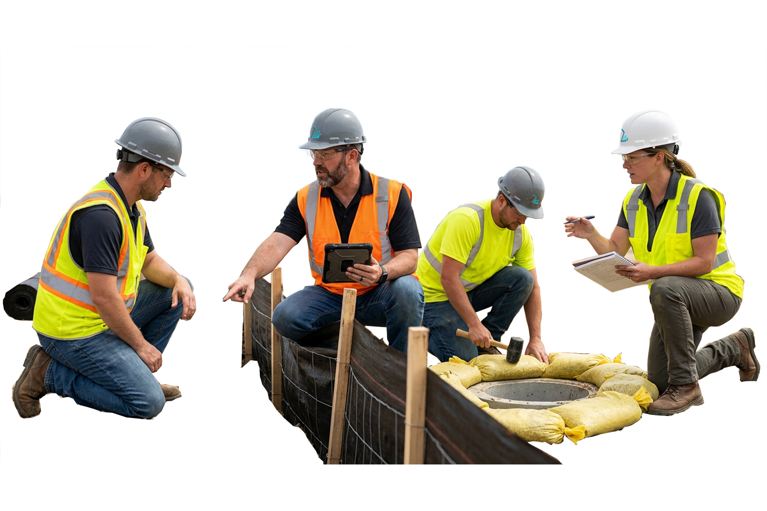 Construction team implementing stormwater BMPs on site